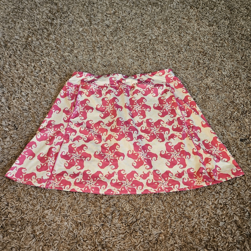 Turtles & Tees Golf Skort XL Pink Elephants Yellow White‎ Pockets Pre-owned Cute